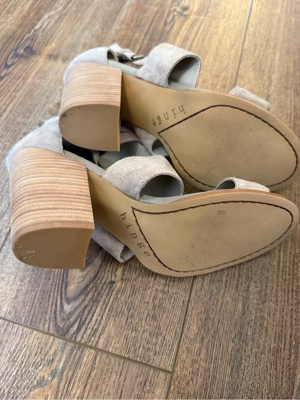 hinge Taupe Suede Strappy Block Heel Sandals